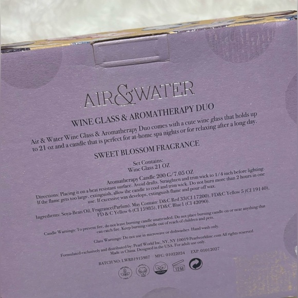 New! AIR & WATER WINE GLASS AND AROMATHERAPY FRAGRANCE CANDLE DUO - Picture 2 of 2